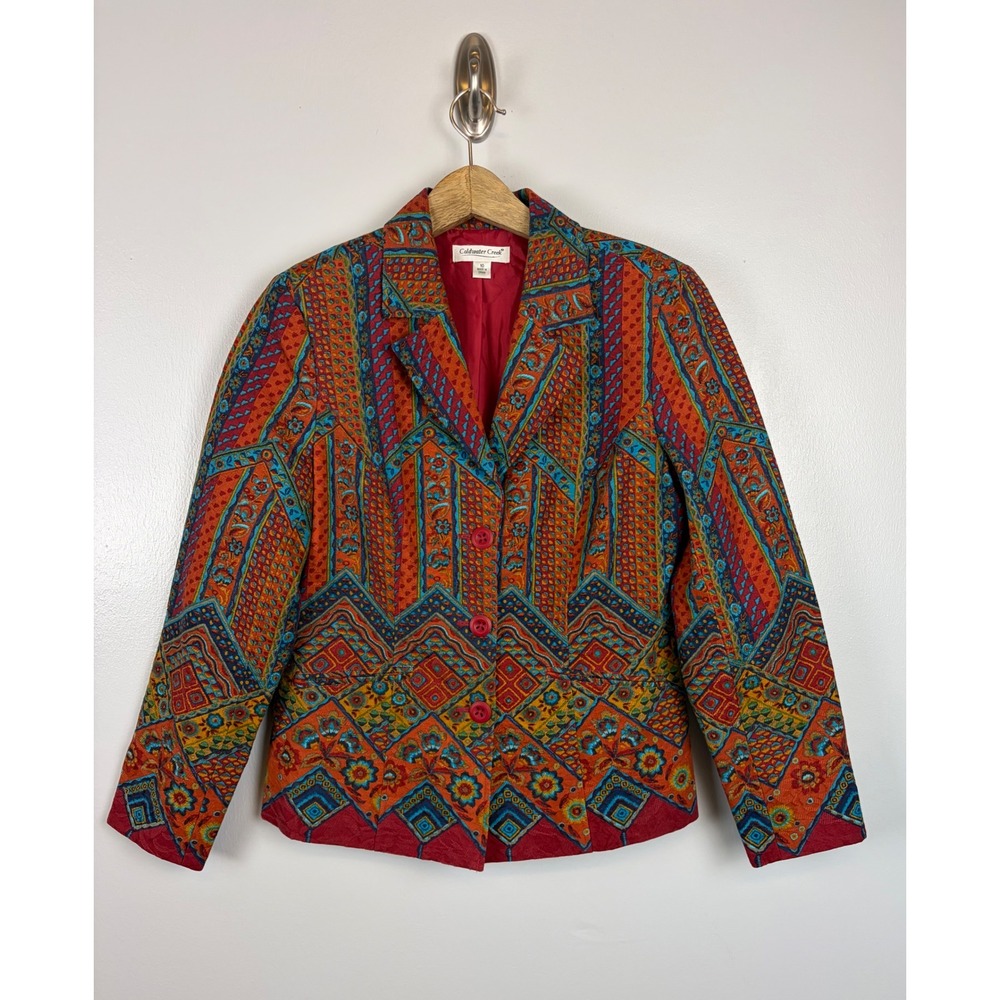 NWOT‎ Coldwater Creek 10 Blazer Jacket Southwestern Orange Teal Statement Cotton